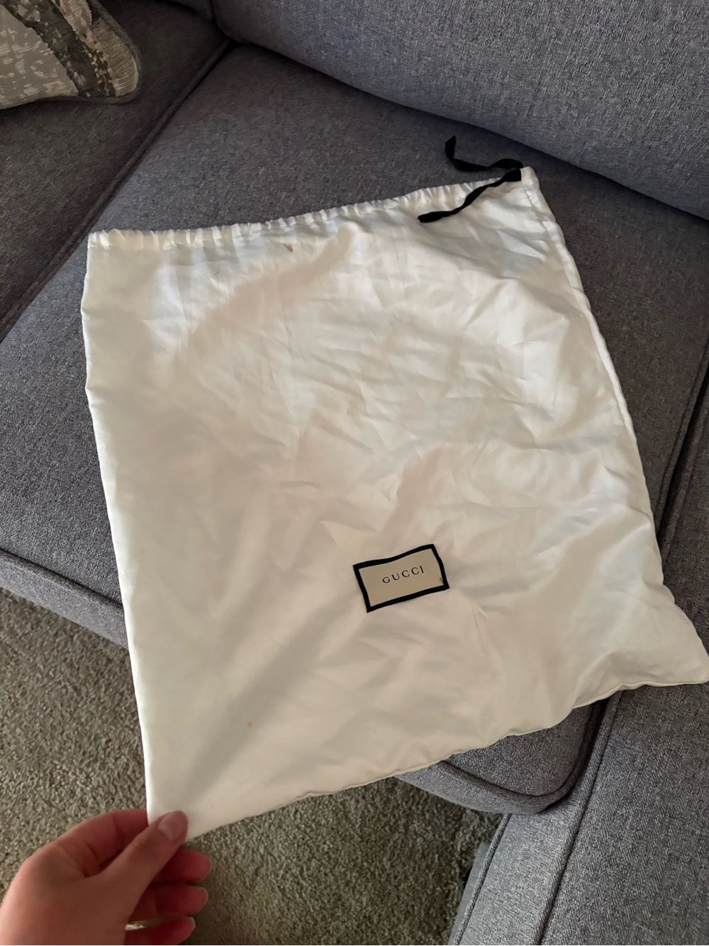 Gucci White Drawstring Dust Bag with Black Ribbon Accent